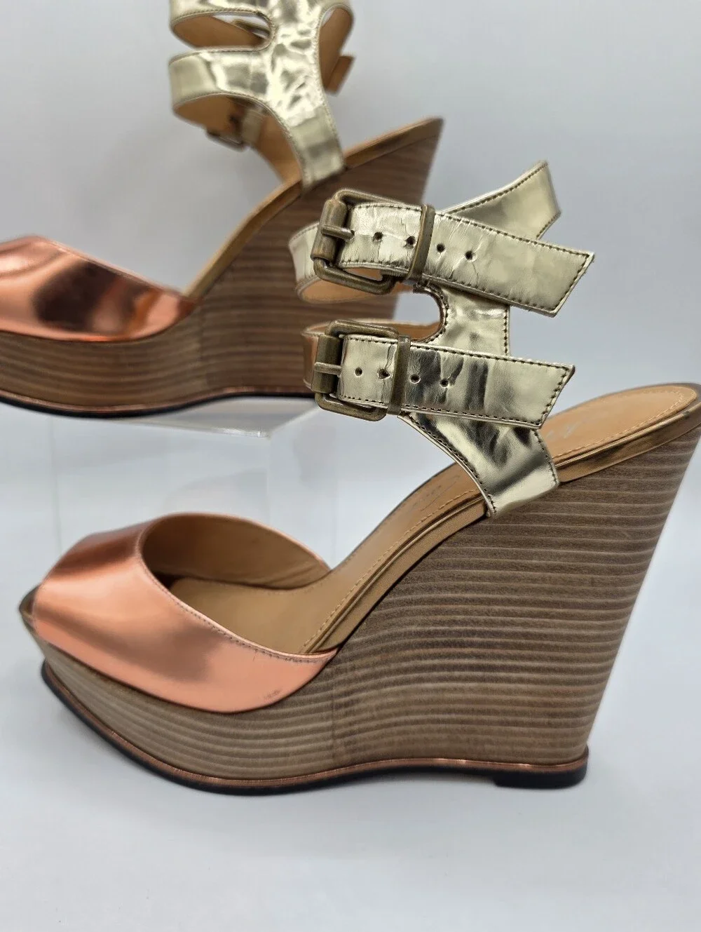 Kenneth‎ Cole Metallic Platform Wedge Sandals Gold Copper Leather 9